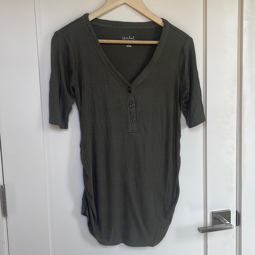 Isabel Maternity Olive Green Shirt, Small